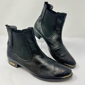 VICTIM&CO Boots Mens 5.5 Womens 7.5 Black Gold Leather Ankle Streetwear Designer